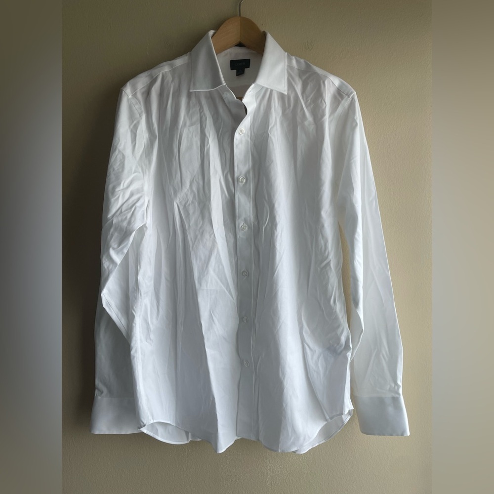 New J.Crew Men Classic Black Label Button Up Shirt Size Medium Long Sleeve White